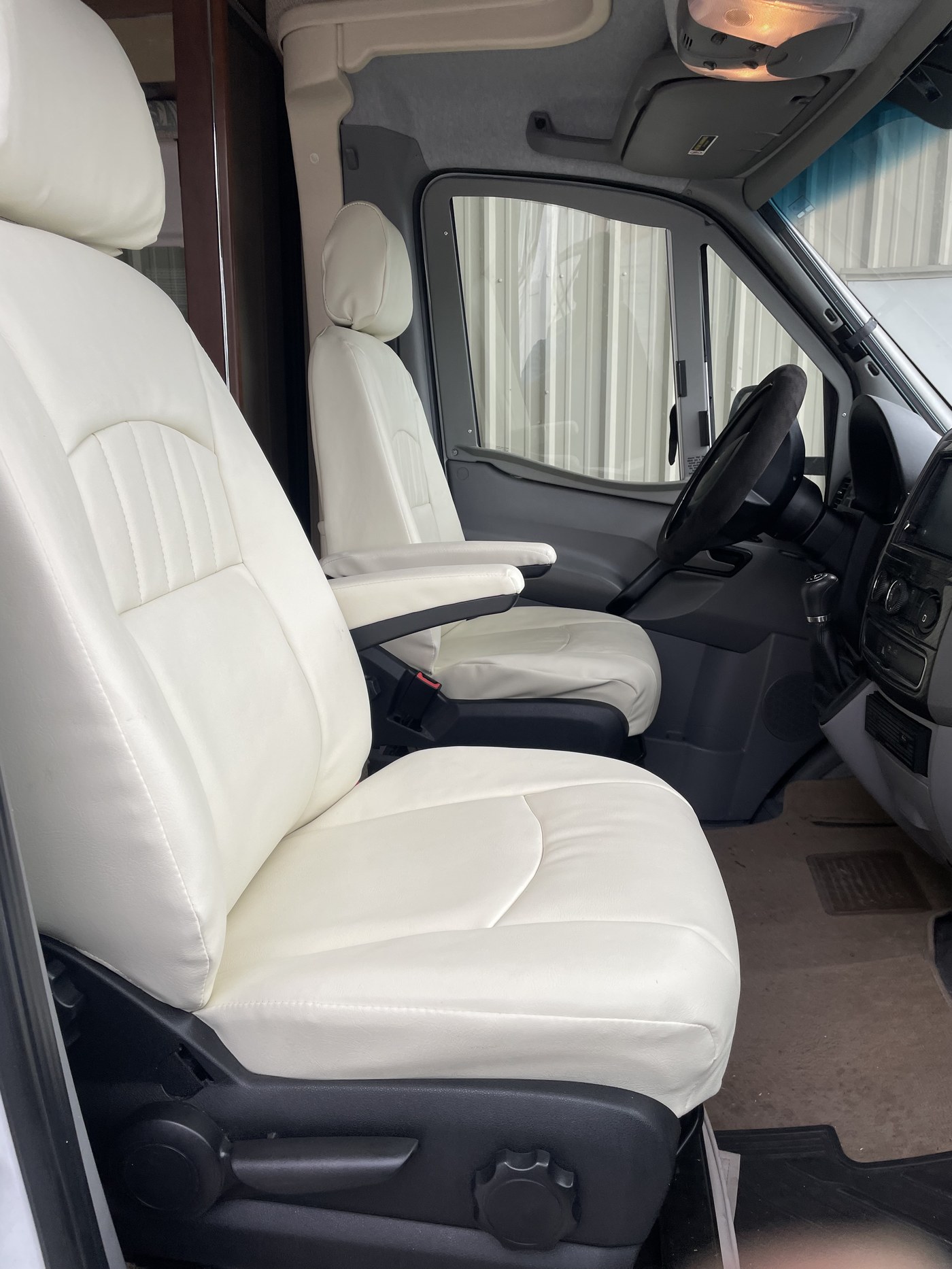 Custom white leather van interior upholstery — Commercial Upholstery Lafayette LA